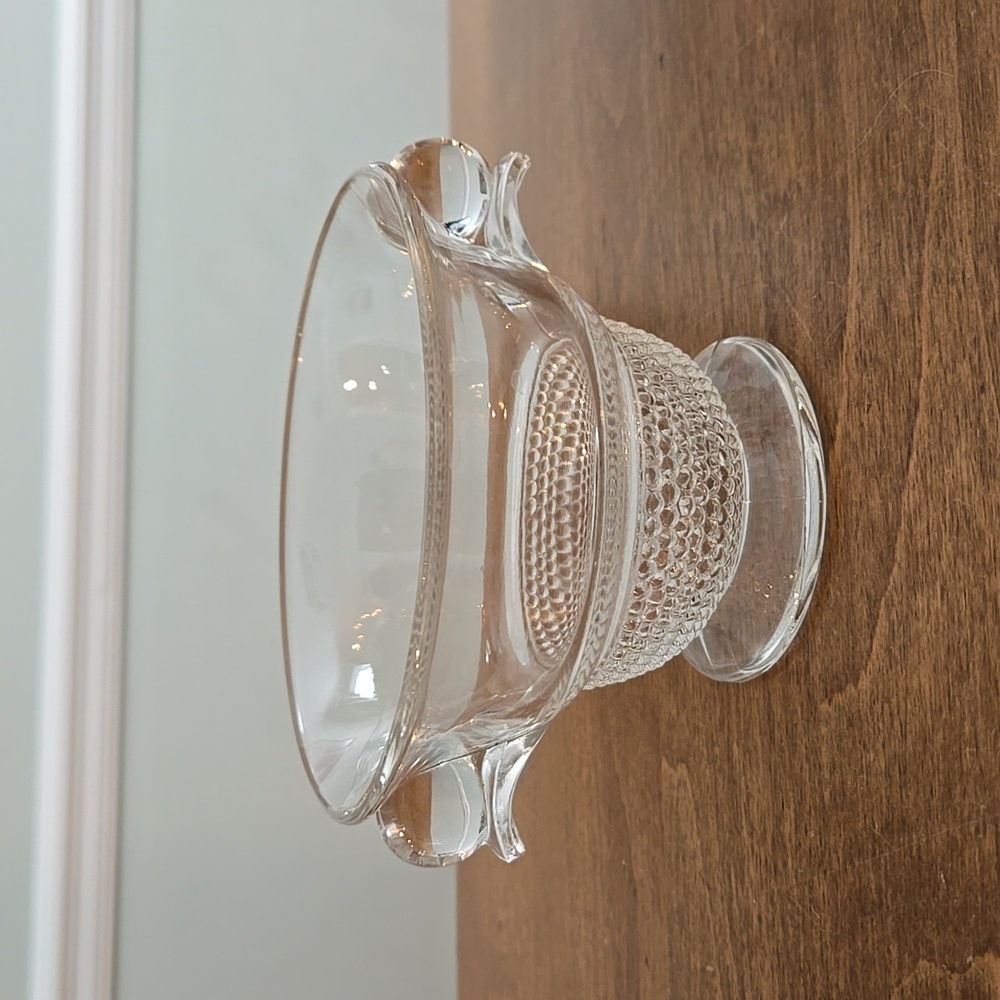 Vintage Duncan Miller TEARDROP Open Sugar Bowl Embossed Glass Solid Ball Handles